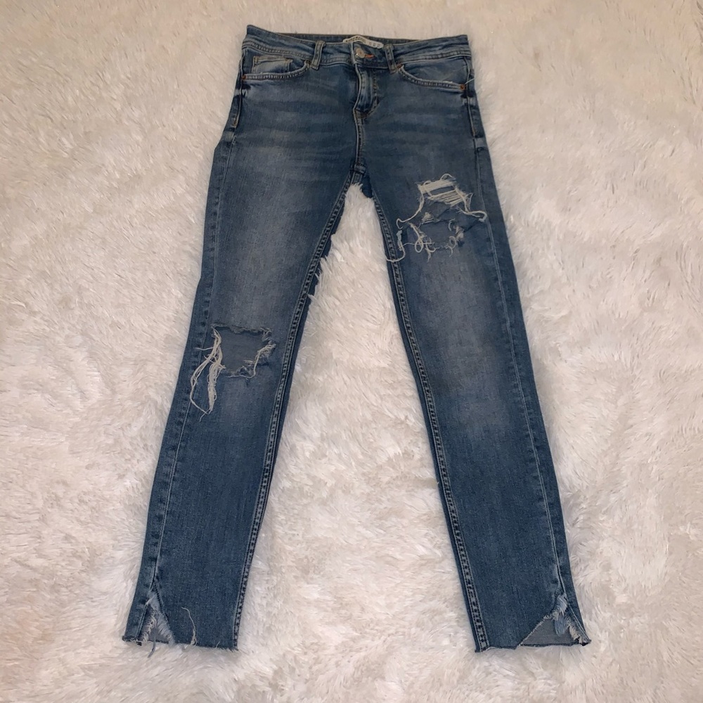 Zara Basic Stretch Skinny Distressed Jeans Sz 2